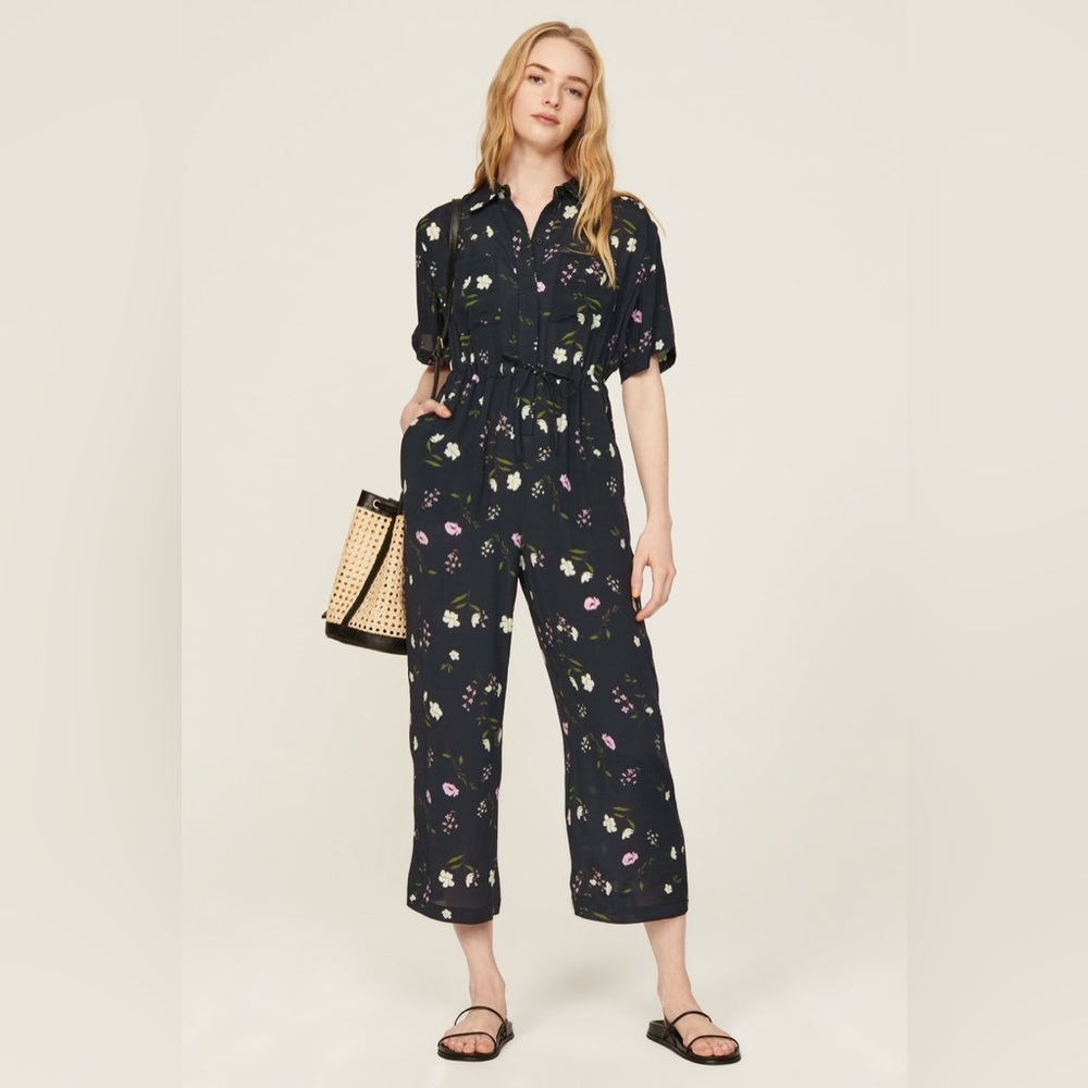 ($370 retail) Thakoon Dark Jumpsuit with Floral Accents size 2